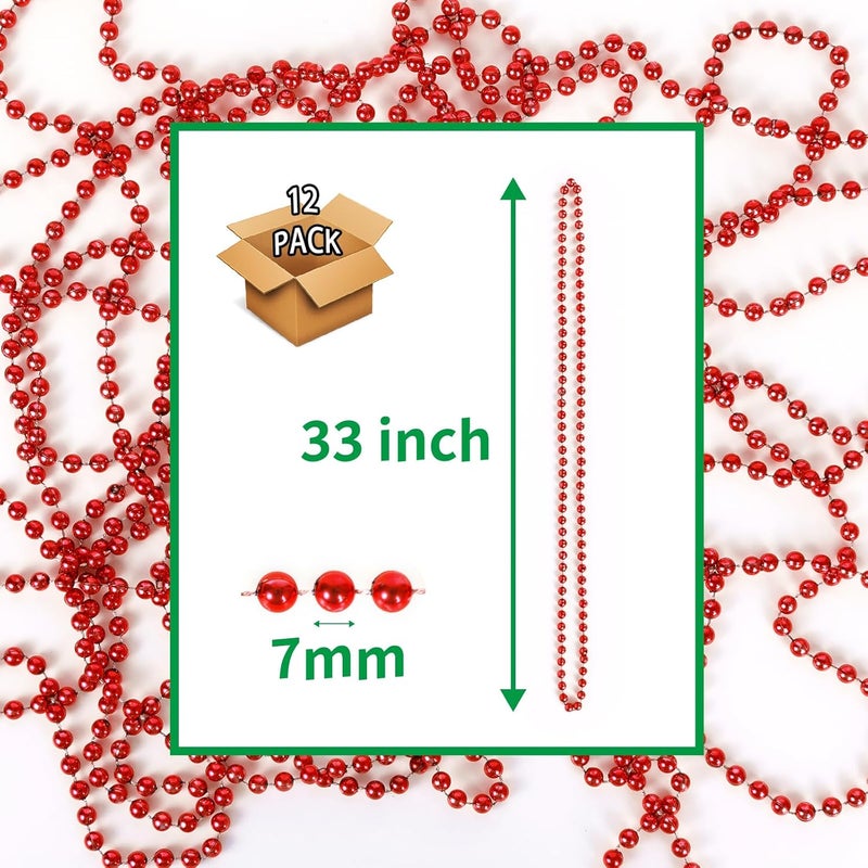 ZZYFGH 12 Pcs Red Bead Necklaces, 33'' 7mm Metallic Red Bead Necklace Bulk, Valentine Necklace Mardi Gras Round Beaded Necklaces for Valentines Wedding Birthday Mardi Gras Christmas Party Favors Decorations - Image 2